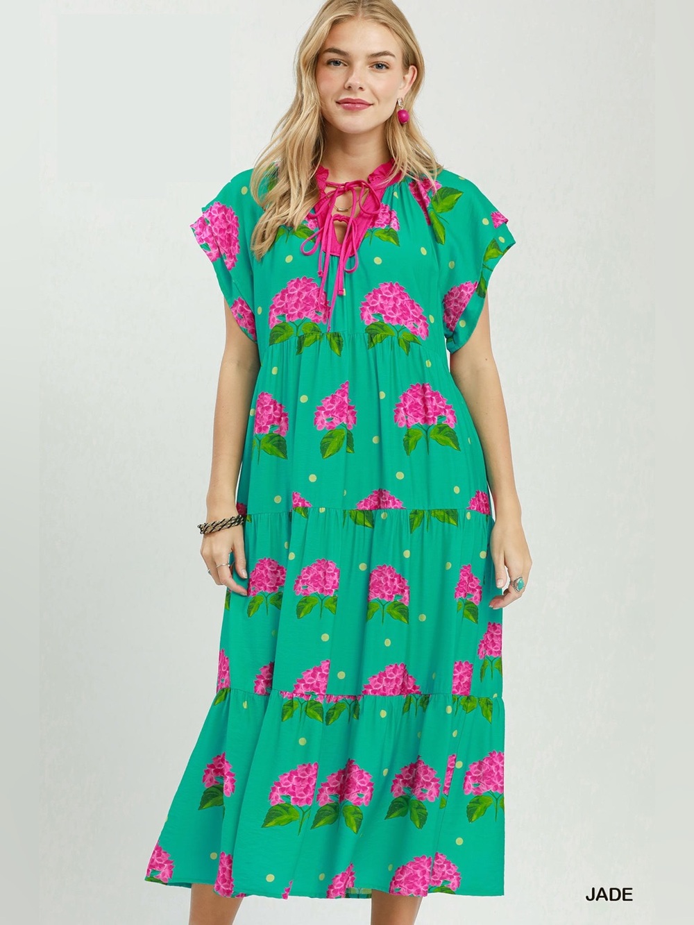 Umgee Hydrangea Print Tiered Midi Dress 🌸💙🛍️